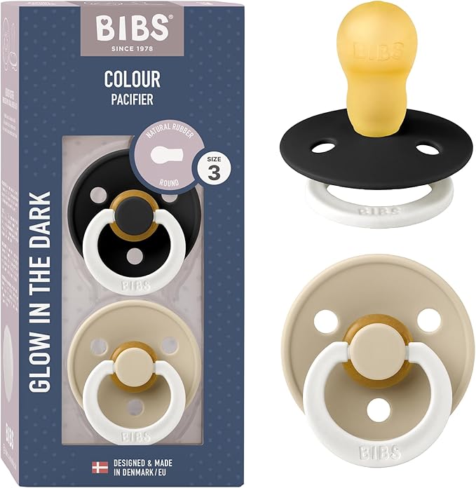Bibs Pacifiers Color Collection, Set of 2 BPA-Free Latex Pacifiers Made in Europe, Round Nipple Baby Pacifier.