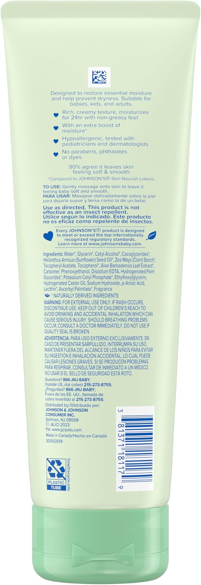 Johnson's Skin Nourish Creamy Oil, Aloe Scent & Vitamin E, Creamy Oil Helps Prevent Dryness & Moisturizes Baby's Delicate Skin for 24 Hours, Hypoallergenic & Non-Greasy, 8 fl. oz