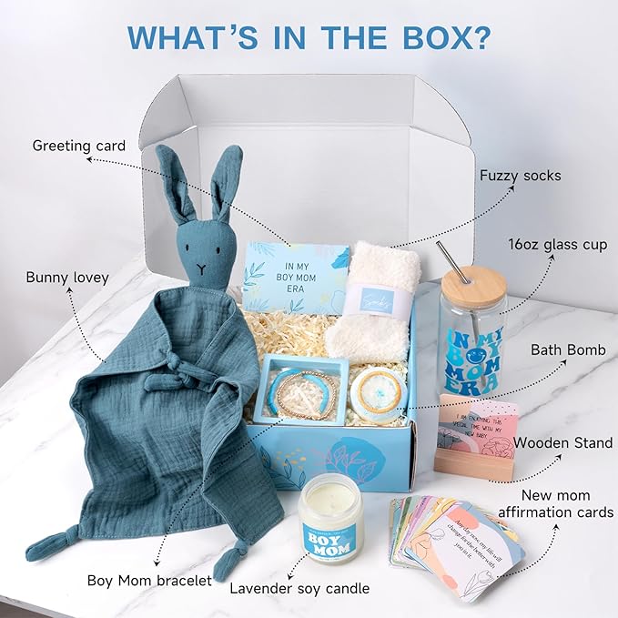 New Mom Care Package After Baby, New Mom Gifts & Baby Boy Gifts Essentials, After Birth Postpartum Gift for Expecting Moms, First Time Mothers Day Birthday Gift for Boy Mom