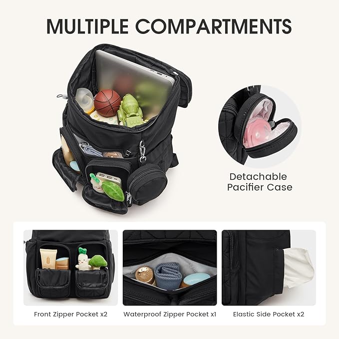 G4Free Diaper Bag Backpack for Moms Dads Travel Baby Bag with Pacifier Case & Insulated Pockets,Black