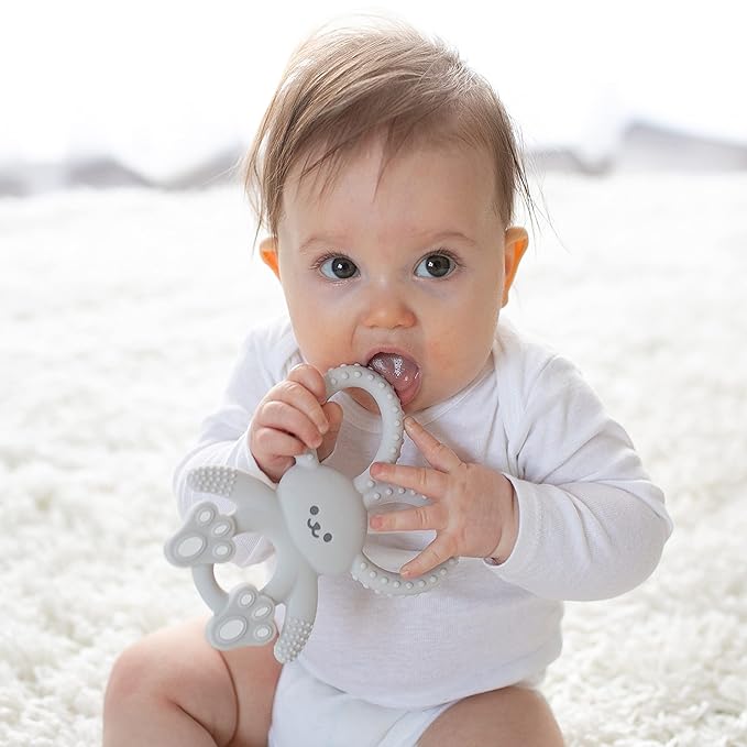 Dr. Brown's Flexees Teether, Gray Bunny, Soft 100% Silicone Baby Teether, BPA Free, 3m+, 1 Pack