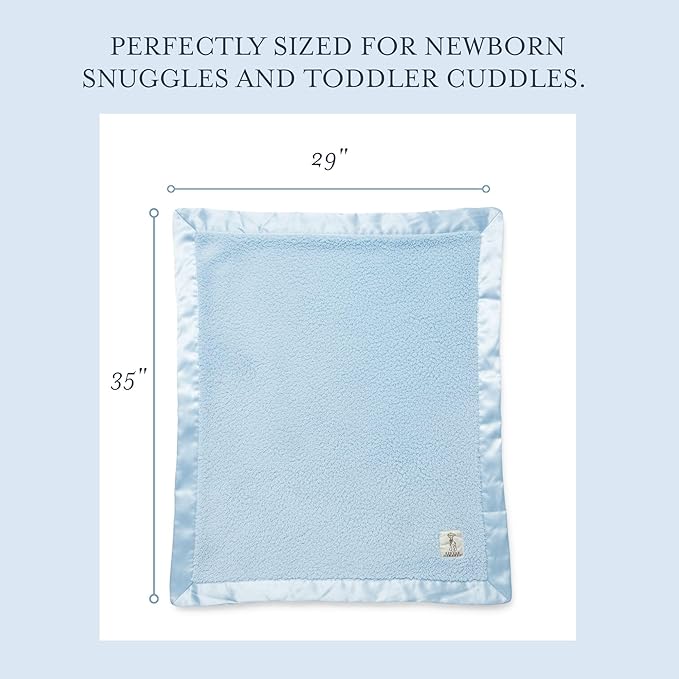Little Giraffe Chenille Baby Blanket – 29x35” Soft Chenille with Satin Trim, Blue - Ultra-Soft, Gentle & Safe, Lightweight & Breathable - Ideal for Newborns & Toddlers