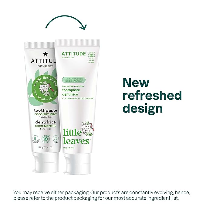 Attitude Fluoride-Free Toothpaste, Plant- and Mineral-Based Ingredients, Vegan, Cruelty-Free and Sugar-Free, Coconut and Mint 4.2 Oz