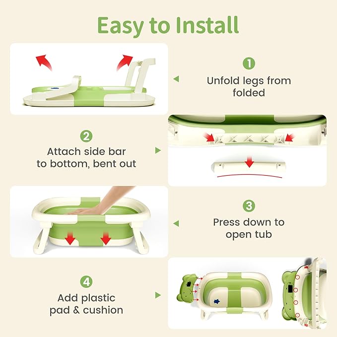 Collapsible Baby Bathtub for Newborn to Toddler (0-18 Months) - Foldable Baby Bath Tub with Soft Towel, Newborn& Infant Bathtub for Travel and Outdoor, Green