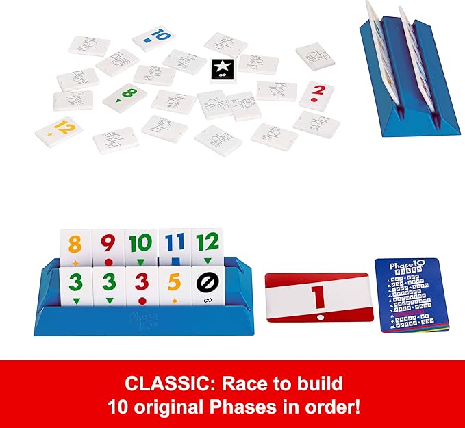 Mattel Games Phase 10 Tiles Game, Quick Family Rummy-Type Play with 32 Cards Featuring Unique Phases and Two Ways to Play, for 2-6 Players