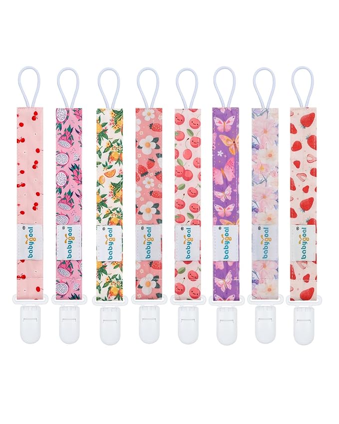 babygoal Fruit Pacifier Clips, 8 Pack Binky Paci Holder Clips Fits for Most Pacifiers and Binkies 8PS52-B