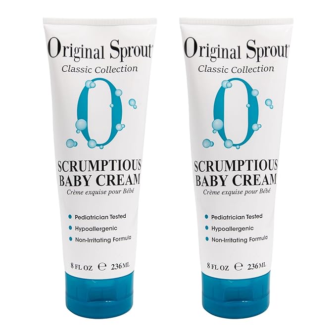 Original Sprout Scrumptious Baby Cream for Sensitive Skin & Diaper Rash, Gentle Non-Greasy Baby Lotion with Zinc Oxide & Calendula, Moisturizing Face & Body Cream, 8 fl oz, (Pack of 2)