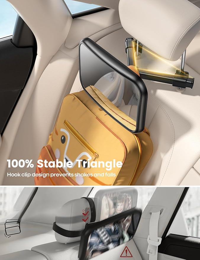Lamicall Baby Car Mirror for Backseat - [2025 Safest Triangle Hook Clip] Acrylic Car Seat Mirror for Rear Facing, 360° Rotation & Wide Clear View, 3S Quick Install, Newborn Baby Gifts Accessories