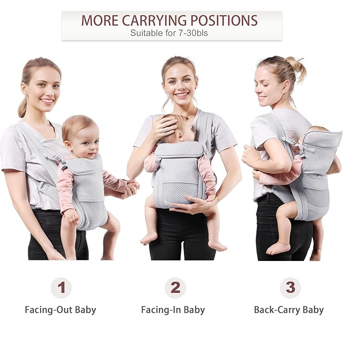 Baby Carrier Newborn to Toddler(7-30lbs), Toddler Carrier with Adjustable Shoulder Strap, Baby Holder Carrier with Breathable Mesh Fabric, Grey