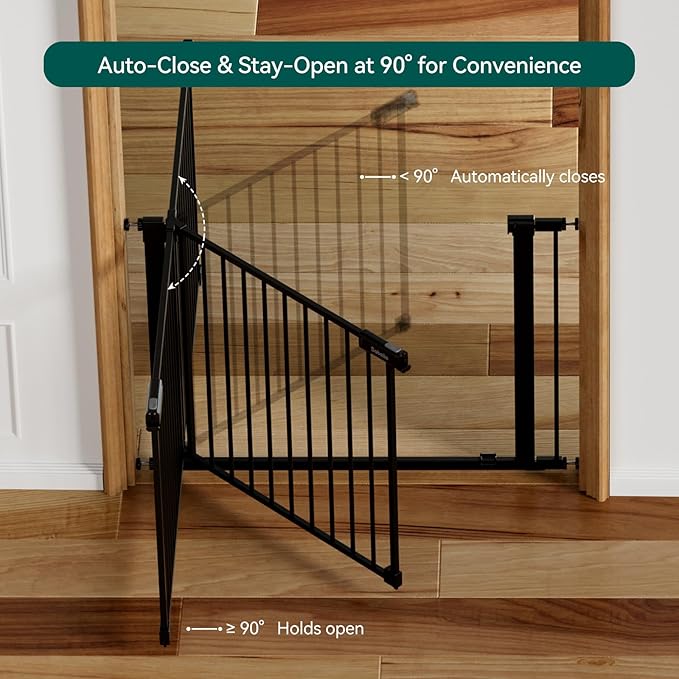 BABELIO Baby Gate for Doorways and Stairs, 41-46" Pet Gate with Wide Walk Thru Door and Lock Indicator, No Drill Pressure Mounted Safety Gate with Double Lock and Self-Closing, Black
