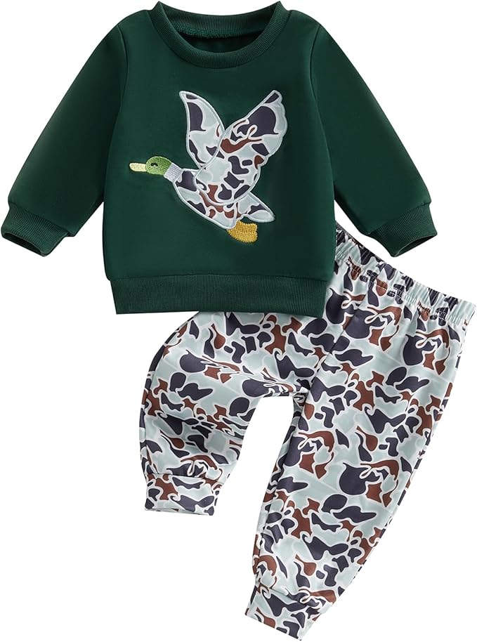 Toddler Boy Fall Winter Clothes Baby Camo Hunting Outfits Retro Pullover Sweatshirts + Camouflage Pants Set