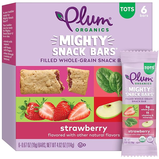 Plum Organics Mighty Snack Bars Variety Pack - Blueberry and Strawberry - 0.67 oz Bars (Pack of 48) - Organic Fruit and Vegetable Toddler Food Snack Bars