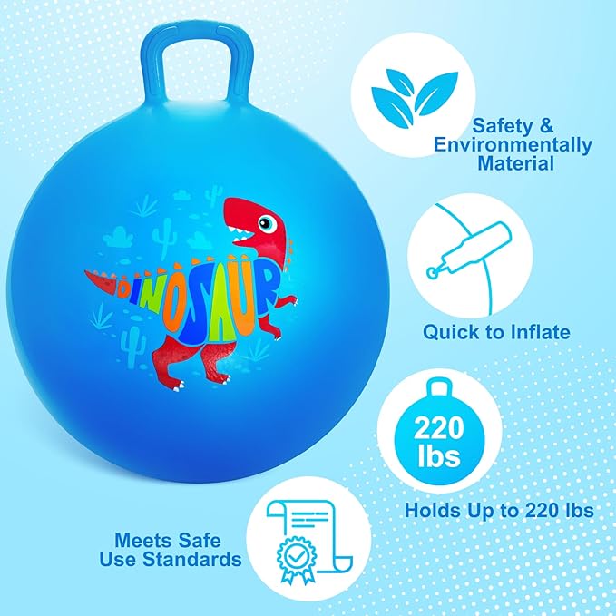 ZOOJOY Hopper Ball for Kids18In Bouncy Balls with Handle, Blue Dinosaur Indoor Outdoor Todder Toys Active PlayToys for 3 4 5 6 7 8 Yr Old, Balance Hopping Toys Gifts for Little Boys Girls