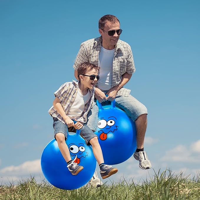 U&C Planet Hopper Ball 22 inches Bouncy Ball with Handle for Kids Age 7-12 Hoppity Hop Sit and Bounce Jumping Hopping Toy with Pump and Gift Box Great Gift for Birthday Christmas, Blue