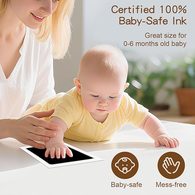 2 Pack Jumbo Baby Hand and Footprint Kit– Inkless Clean Touch Ink Pad for Keepsake Footprints, Paw Prints, Mess-Free Ink Pad for Newborns and Pets with 8 White Cards（Jet Black，Jumbo）