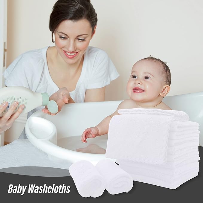 Sunny zzzZZ Ultra Soft 24 Pack Baby Washcloths - 10x10 Inches - Coral Fleece Extra Absorbent Wash Clothes for Babies, Infants and Toddlers - Sensitive Skin and Newborn - Ideal Baby - White