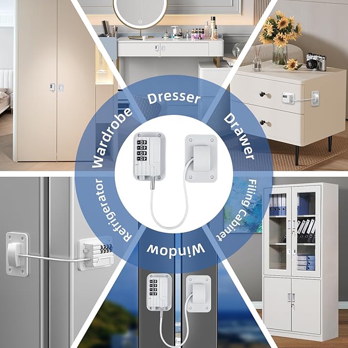 Refrigerator Lock, Heavy Duty Fridge Locks for Kids, Freezer Lock with Combination for Refrigerator Drawer Cabinet Safety, Easy to Install No Keys Needed White