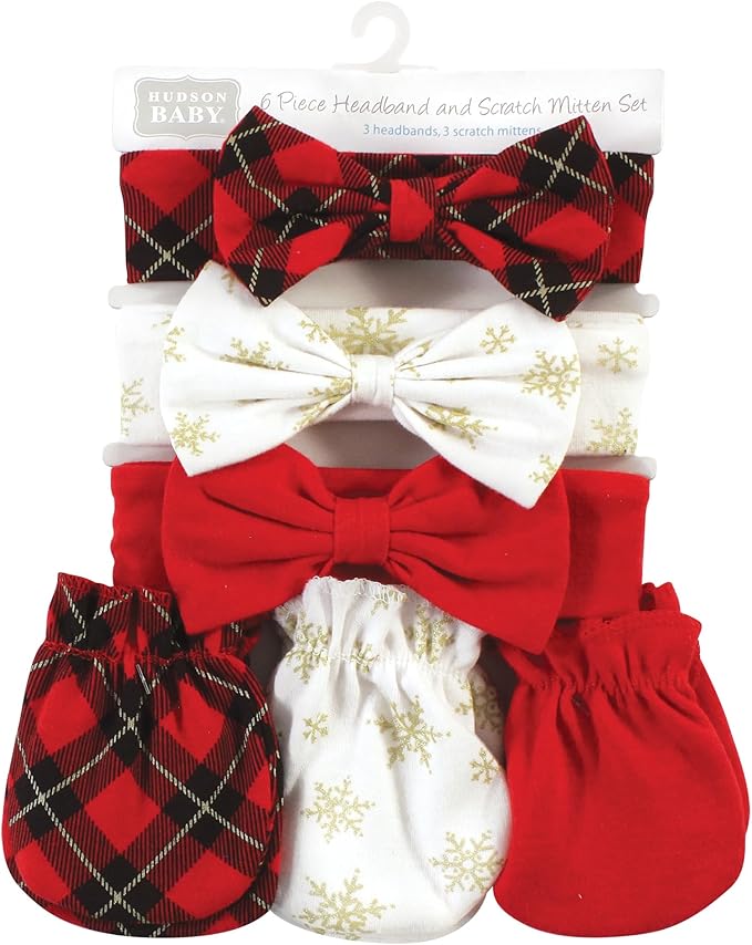 Hudson Baby baby-girls Cotton Headband and Scratch Mitten Set