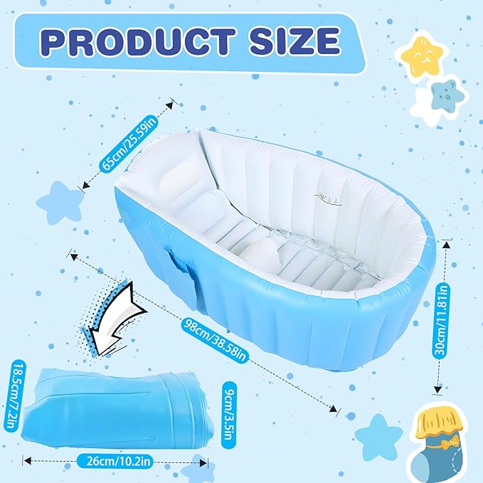 Inflatable Baby Bathtub, Collapsible Safe Baby Bath Tub, Portable Travel Shower Basin with Built-in Air Pump, Newborn to Toddler Bath Tub, Deflates and Folds Easily, Non-Slip (Blue)