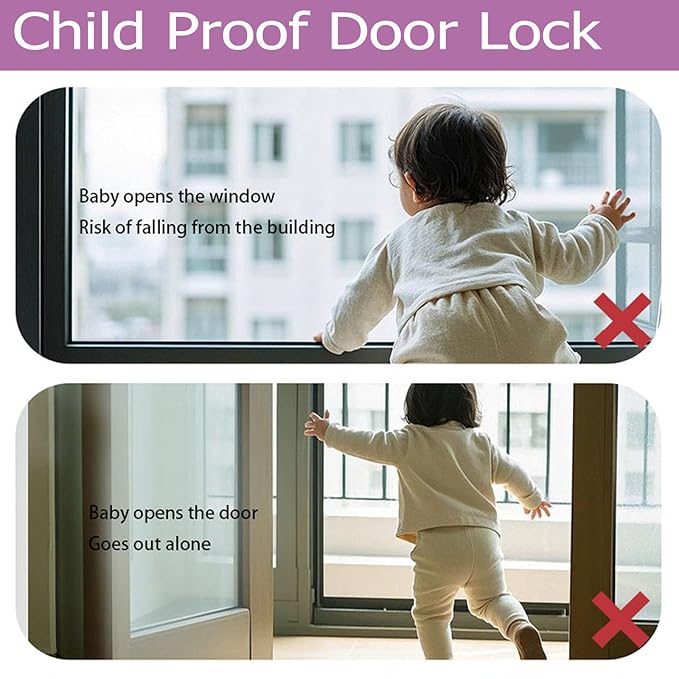 Child Proof Door Lock with Adjustable Strap, Cat Door Latch 3M Adhesive Safety Locks for Baby, Dementia & Pets, No Tools Needed 2 Pack