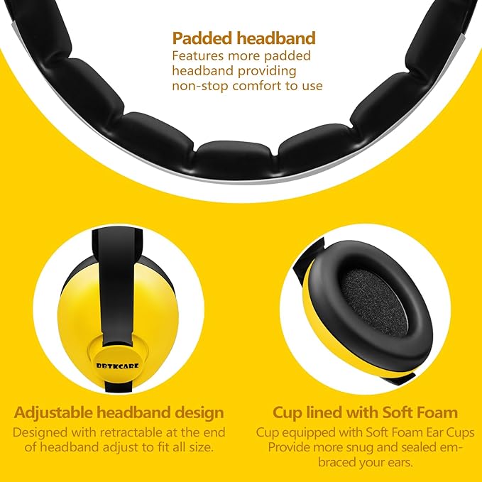 Baby Ear Protection - Noise Reduction Earmuffs 3-36 Months - Comfortable Baby Headphones Against Hearing Damage & Improves Sleep - Yellow