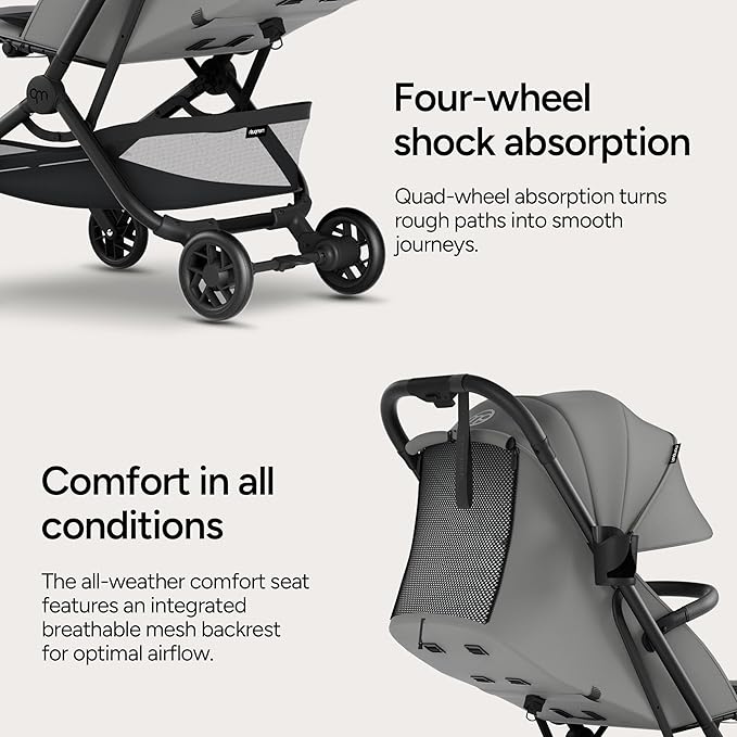 Mompush Velo Lightweight Travel Stroller, Compact & Airplane-Friendly for Baby and Toddler, Lie-Flat Seat, One-Hand Fold, with Leather Bumper Bar, Shoulder Strap, Raincover, Storage Bag & Cup Holder