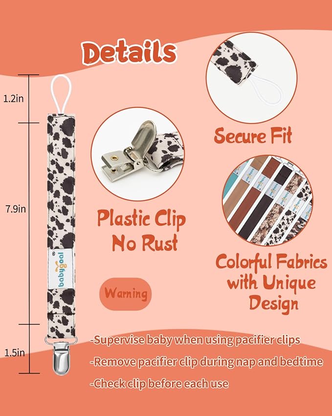 babygoal Baby Neutral Pacifier Clips, 8 Pack Binky Paci Holder Clips for Baby Boys and Girls Fits Most Pacifiers and Binkies 8MP46-B