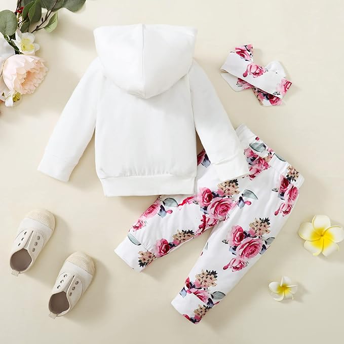 Yvowming Newborn Baby Girl Clothes Outfits Infant Hoodie Sweatshirt Pants Headband Toddler Girl Clothing Set