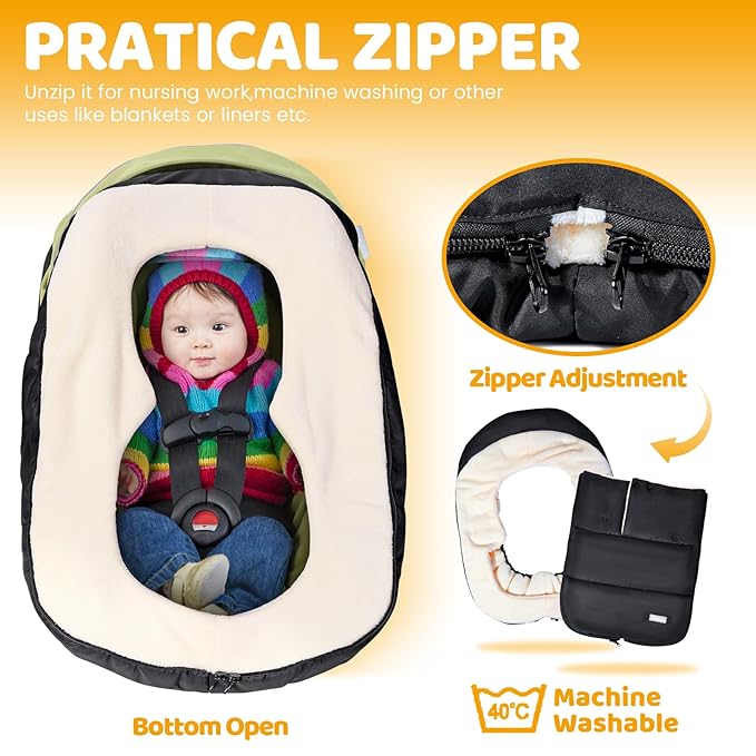 Orzbow Winter Car Seat Cover Baby | Infant Car Seat Cover | Waterproof Carseat Canopy for Boys Girls with Adjustable Collar, Warm and Cozy Fleece Carseat Blanket for Winter Baby Essentials, Black