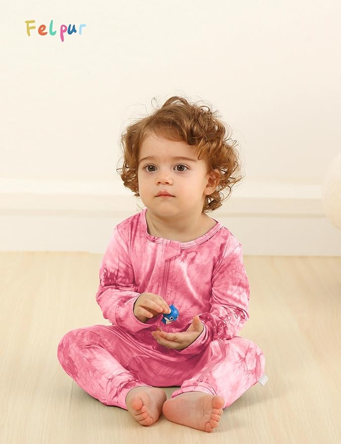 Baby Girls Boys Footless Romper 2 Way Zipper Soft Rayon Outfits, Outdoor Tie-dye Long Sleeve Clothes Jumpsuit