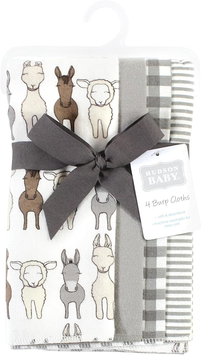 Hudson Baby Cotton Poly Flannel Burp Cloths Multipack, Farm Friends Cream 8-Pack, One Size