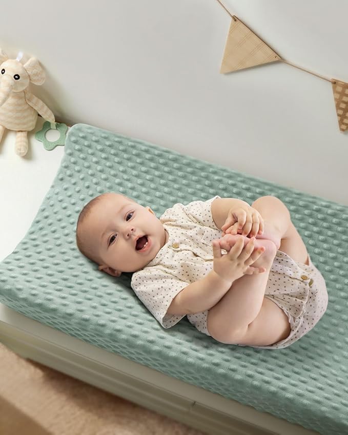 Babebay Changing Pad Cover, Ultra Soft Minky Dots Plush Changing Table Covers for Baby Boys and Girls, Breathable, 2 Pack (Roman Green & Lily White)