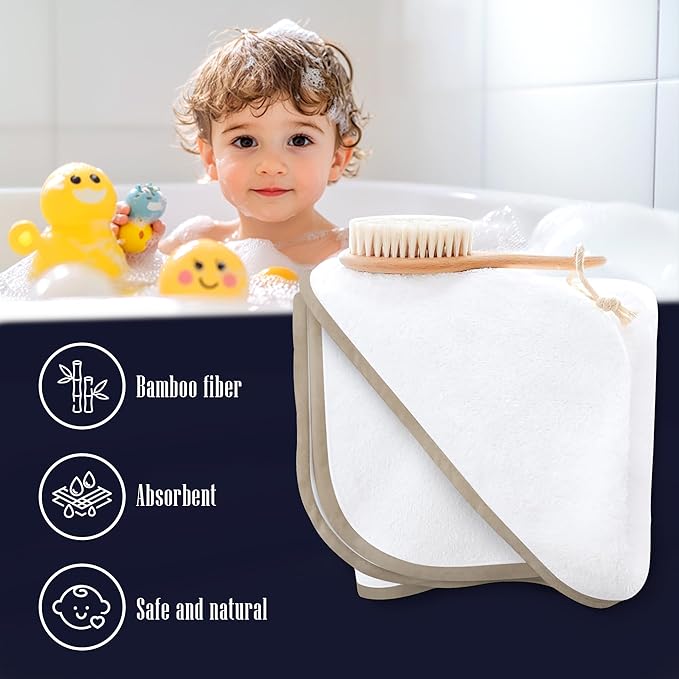 2 Pack Baby Bath Towel - Rayon Made from Bamboo, Ultra Soft Hooded Towels for Babies,Toddler,Infant - Newborn Essential -Perfect Baby Registry Gifts (White and Brown, 30 x 30 Inch)