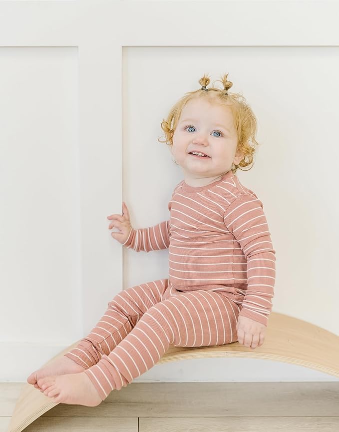 moimoln Stripe Pajamas Set 12M-8Y Ribbed Unisex Baby & Toddler, Soft Viscose, Snug-Fit, Everyday Sleepwear