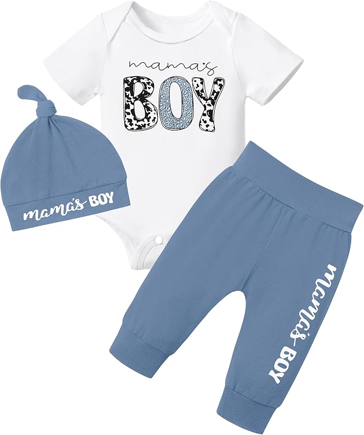 Fommy Newborn Baby Boy Clothes New to The Crew Letter Print Romper+ Pants+Hat 3PCS Outfit