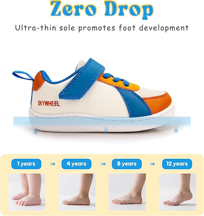 SKYWHEEL Toddler Wide Toe Box Barefoot Shoes Boys Sneakers Kids Tennis Shoes Comfort Lightweight Zero Drop Walking Shoe for Indoor/Outdoor Play