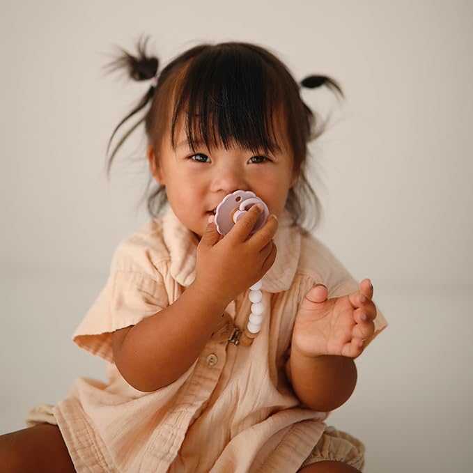 FRIGG Daisy Natural Rubber Baby Pacifier | Made in Denmark | BPA-Free (Blush/Cream, 6-18 Months) 2-Pack