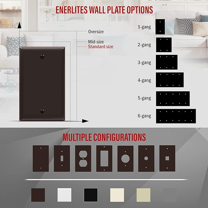 ENERLITES Blank Device Wall Plate, Gloss Finish, Standard Size 1-Gang 4.50" x 2.76", Polycarbonate Thermoplastic, 8801-BR, Brown