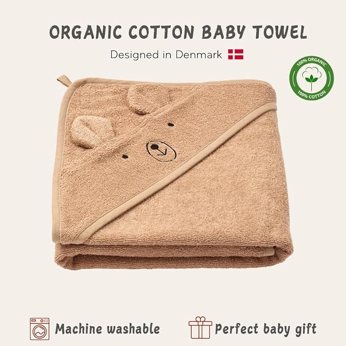 Baby Hooded Towel – Organic Cotton Baby Bath Towels – Baby Towels, Baby Bath Towels for Baby Boy, Baby Girl, 32" x 32" Super-Soft and Absorbent Baby Towels for Newborn (Bear - Natural)