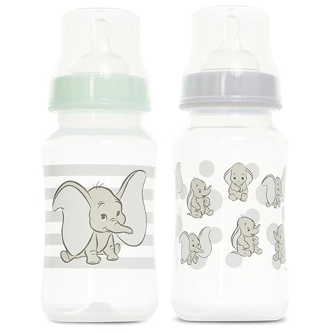 Disney Baby Bottles and Pacifiers Set – 2 Hourglass-Shaped 11oz Bottles + 2 Orthodontic Pacifiers – Officially Licensed Mickey, Minnie, Pooh & Dumbo Designs – BPA-Free Feeding Gift Set (Pack of 2)
