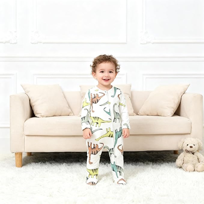 Baby Footie Jumpsuit, 100% Cotton Long Sleeve Footed Romper, Summer Outfit for 0-12 Months