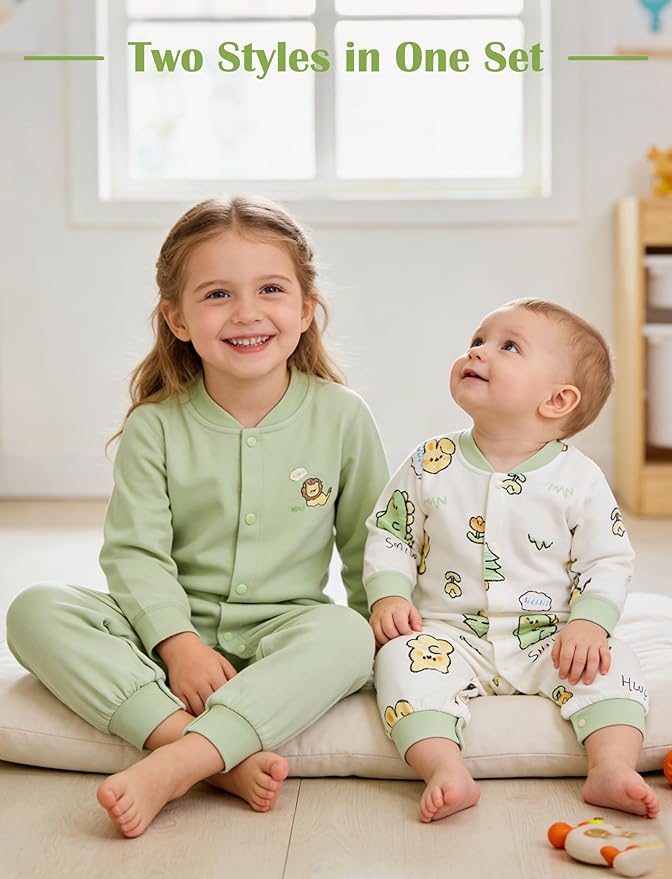 Newborn Baby Boys 2 Pack Cotton Romper Outfits Infant Long Sleeve One-Piece Toddler Button Jumpsuits