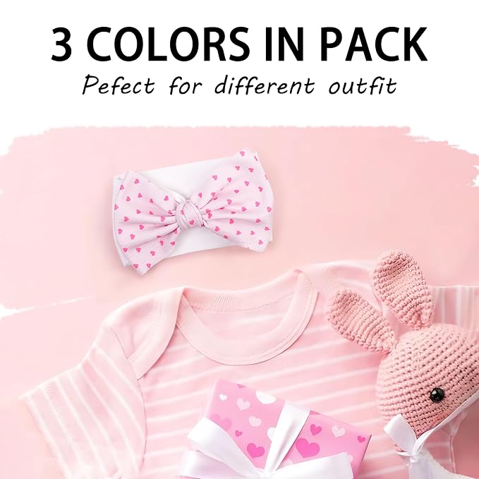 Baby Bow Headbands 3 Pcs Baby Girl Headbands with Bows Soft Nylon Heart Daisy Headband Bows for Baby Girls, Newborns, Infants
