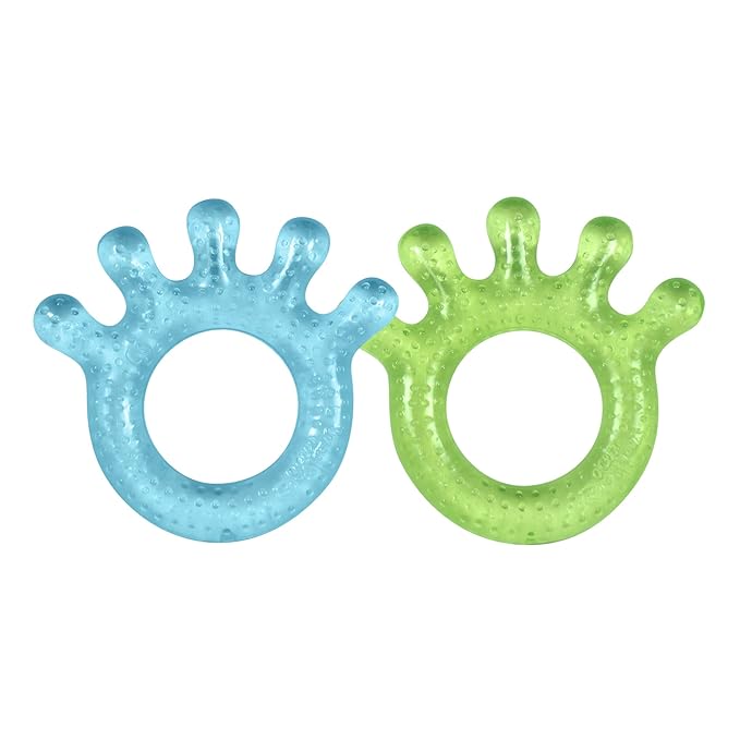 green sprouts Cooling Teether| Soothes gums & promotes healthy oral development |Safer plastic filled with sterilized water,Chill for extra relief,Textured surface to massage gums,2 Count (Pack of 1) Blue