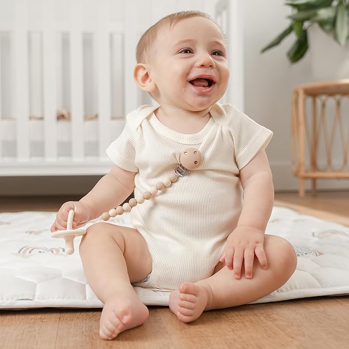 Comfy Cubs Pacifier Clips 2 Pack - 100% Food Grade Silicone Baby Pacifier Clips, BPA & PVC Free - CPSIA Certified, Lightweight and Flexible Baby Gifts - Beige, Light Beige & White