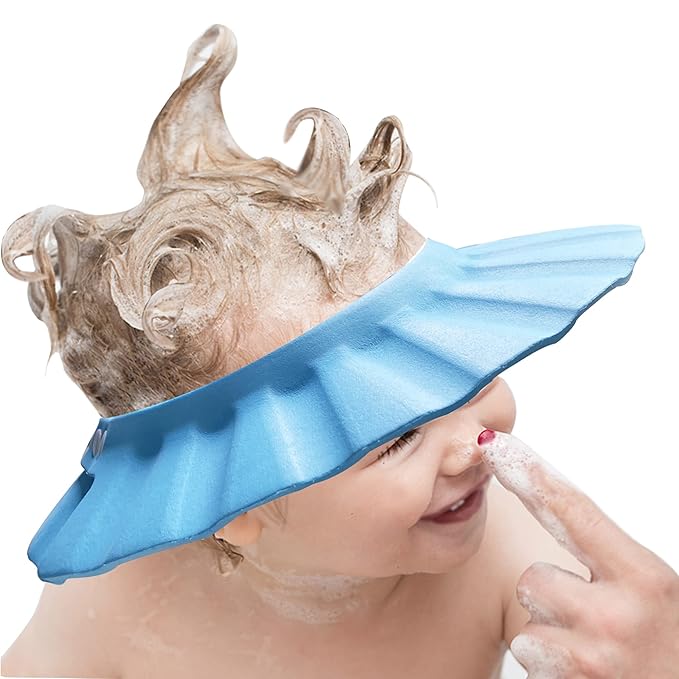 Soft Adjustable Baby Shower Cap - Head Visor for Washing Hair, Bathing Protection - Bath Cap for Toddler, Kids, Children (Blue)