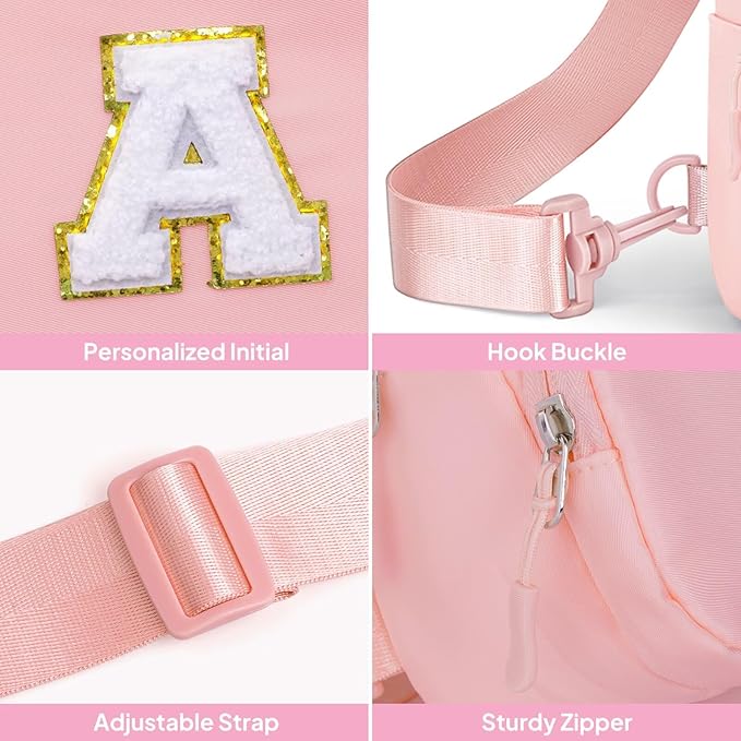 YOOLIFE Girl Purse Gifts - Small Sling Bag for Girls Kids, Initial Crossbody Bag Fanny Pack for Girls, Birthday Gifts for 2 3 4 5 6 7 8 Year Old Girl Kid, Gift for Sister Granddaughter, Pink (O)