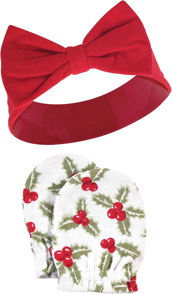 Hudson Baby baby-girls Cotton Headband and Scratch Mitten Set