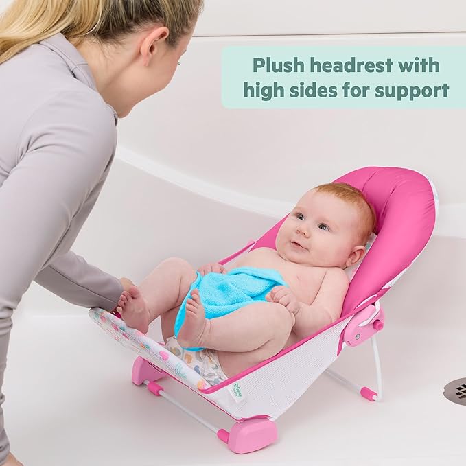 Bright Starts Disney Baby Minnie Mouse Foldaway 2-Position Baby Bath Seat, Adjustable Support for Sink or Bathtub, Ages 0-6 Months up to 20 Pounds, Machine-Washable Sling