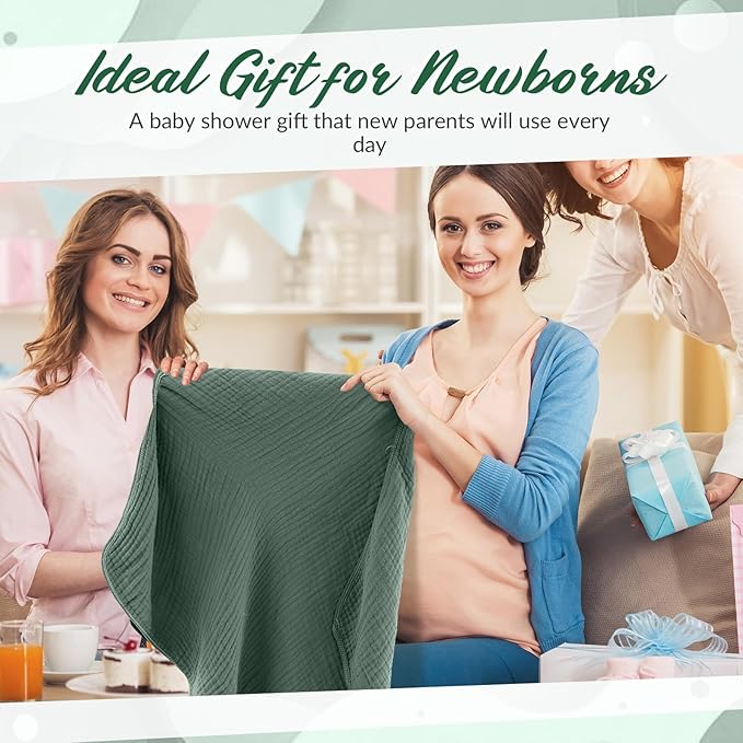 6 Pcs Muslin Hooded Bath Towels Washcloths and Bibs Set, Muslin Cotton Baby Towels Absorbent Hooded Blanket Towel Infant Bibs for Boys Girls Newborn Infant Essential(Dark Green, Beige)